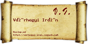 Várhegyi Irén névjegykártya
